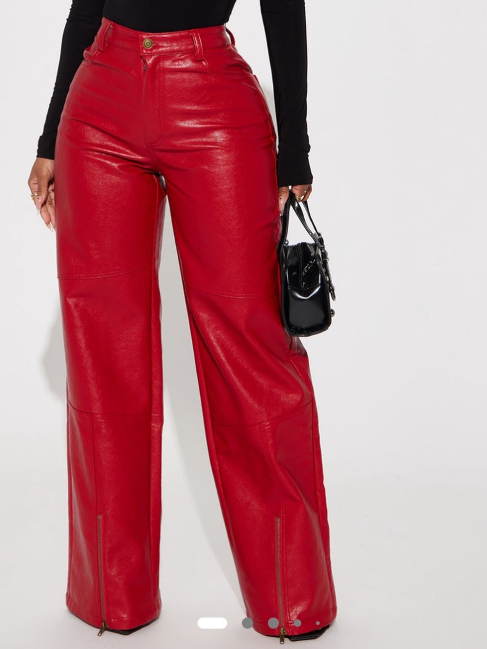 Fashion Nova Red Wide Leg Faux Leather Pants